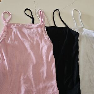 Set of Three Camisole Tops - Pink, Black, White